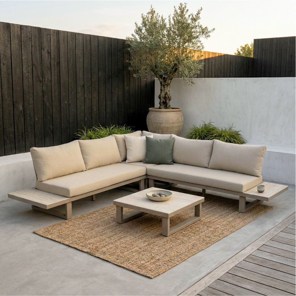 Canyon hoek loungeset incl. loungetafel | aluminium + sintered stone | Marble Latte | 4-delig