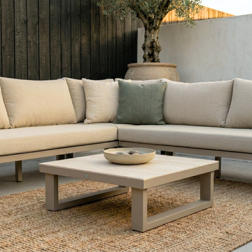 Canyon loungetafel | aluminium + sintered stone | Marble Latte