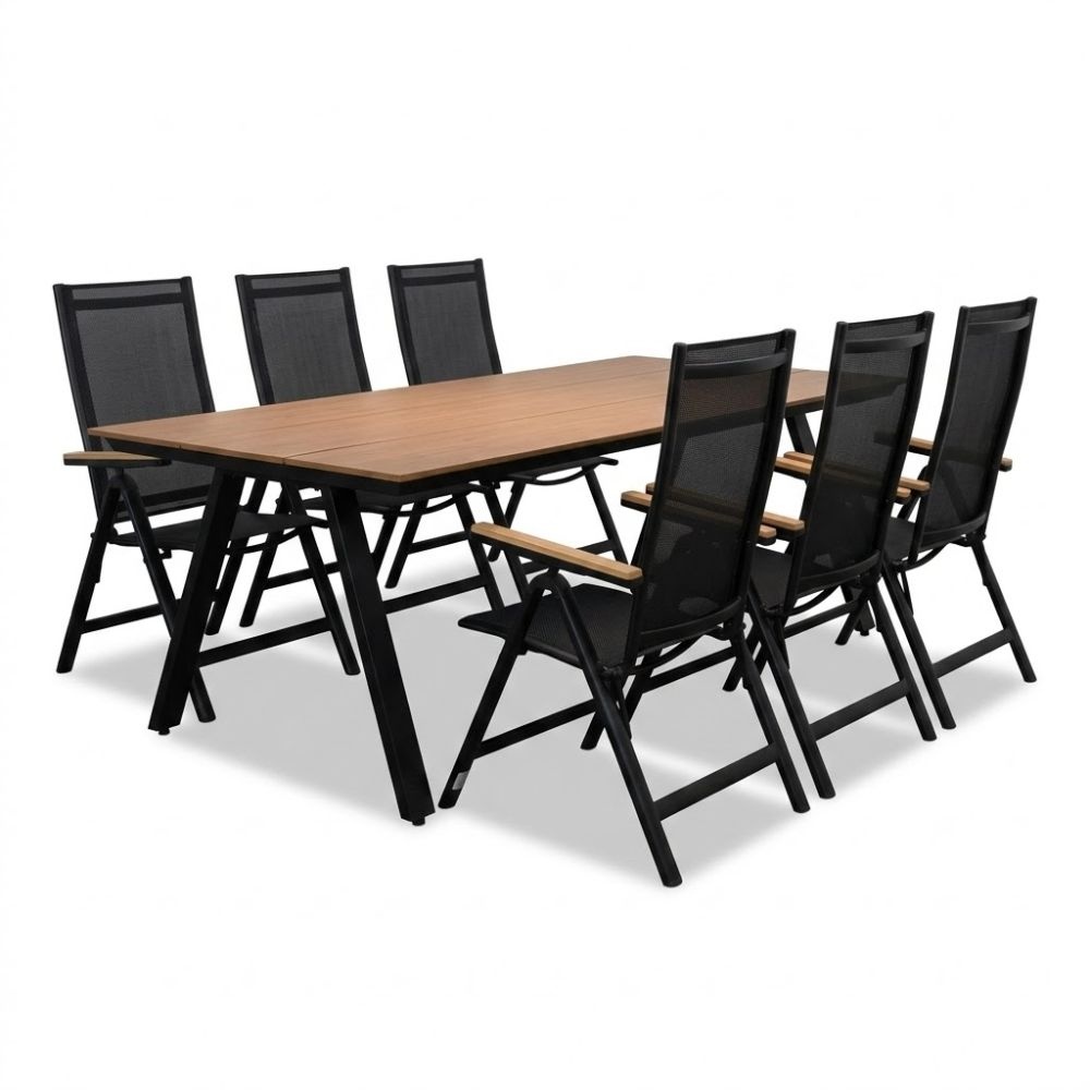 Oslo Natural/Norali antraciet dining tuinset | 6 personen | polywood + textileen | 220cm