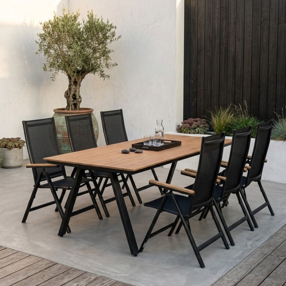 Oslo Natural/Norali antraciet dining tuinset | 6 personen | polywood + textileen | 220cm