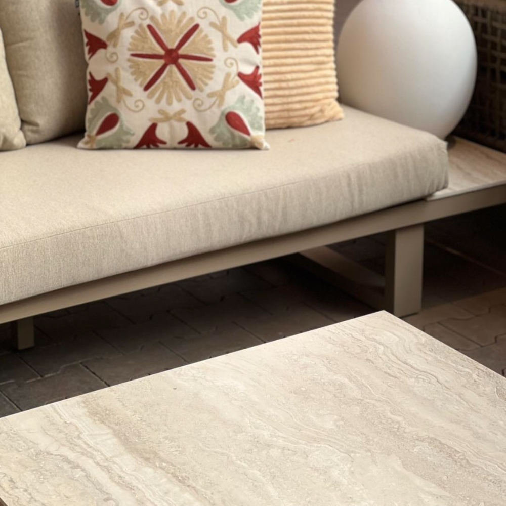 Canyon hoek loungeset incl. loungetafel | aluminium + sintered stone | Marble Latte | 4-delig