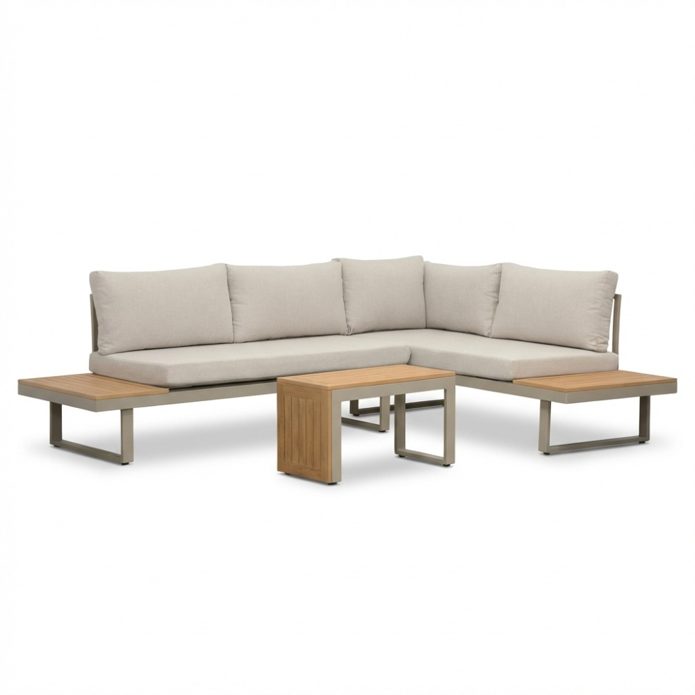 LUX outdoor living Melbourne chaise longue balkon loungeset 4 personen | aluminium + polywood | beige | 3-delig 250x175cm