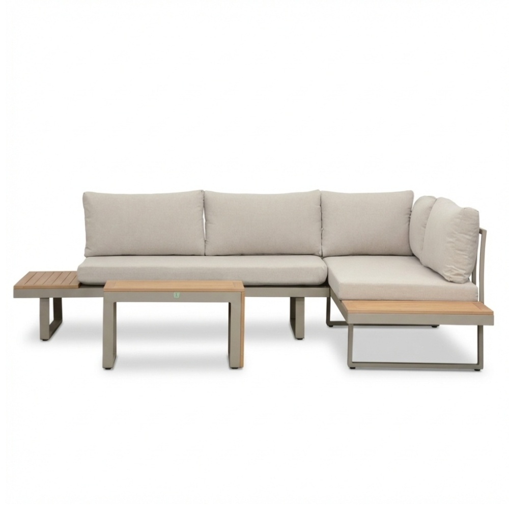 Melbourne chaise longue balkon loungeset 4 personen | aluminium + polywood | beige | 3-delig - 250x175cm