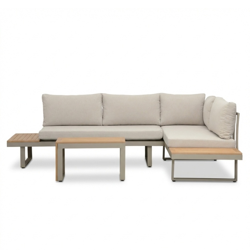 Melbourne chaise longue balkon loungeset 4 personen | aluminium + polywood | beige | 3-delig - 250x175cm