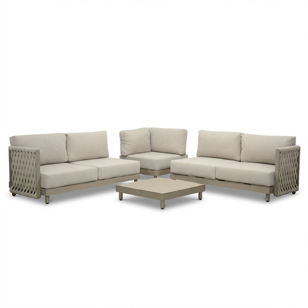 Mendoza hoek loungeset 5 personen | aluminium + touw | beige | 4-delig - 266x266cm