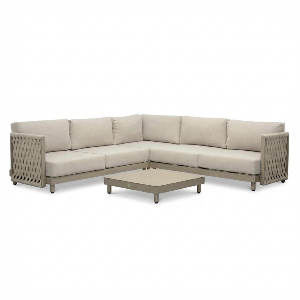 Mendoza hoek loungeset 5 personen | aluminium + touw | beige | 4-delig - 266x266cm