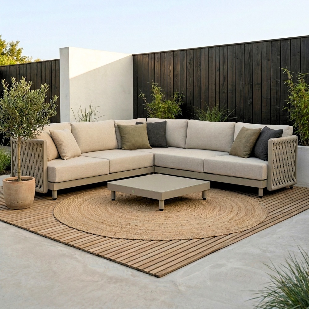 Mendoza hoek loungeset 5 personen | aluminium + touw | beige | 4-delig - 266x266cm