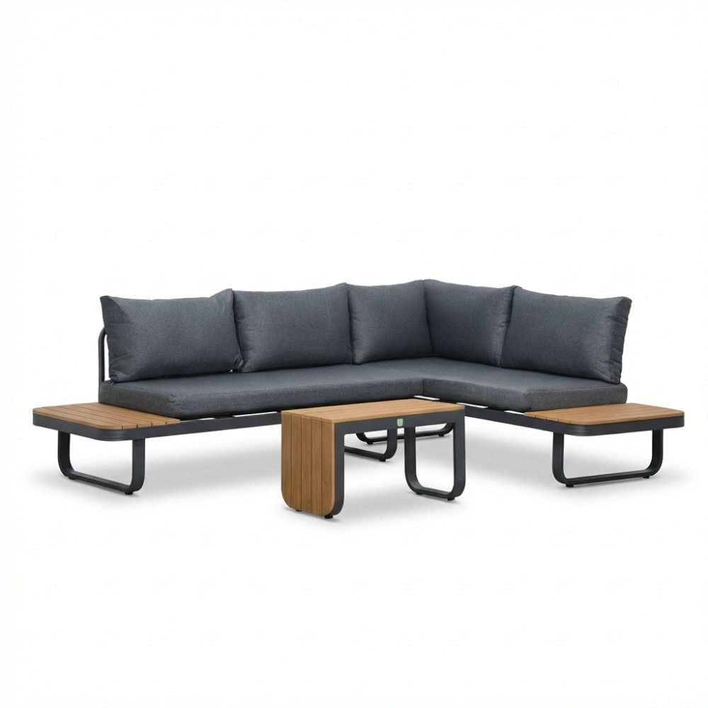LUX outdoor living Montreal chaise longue balkon loungeset 4 personen | aluminium + polywood | antraciet | 3-delig