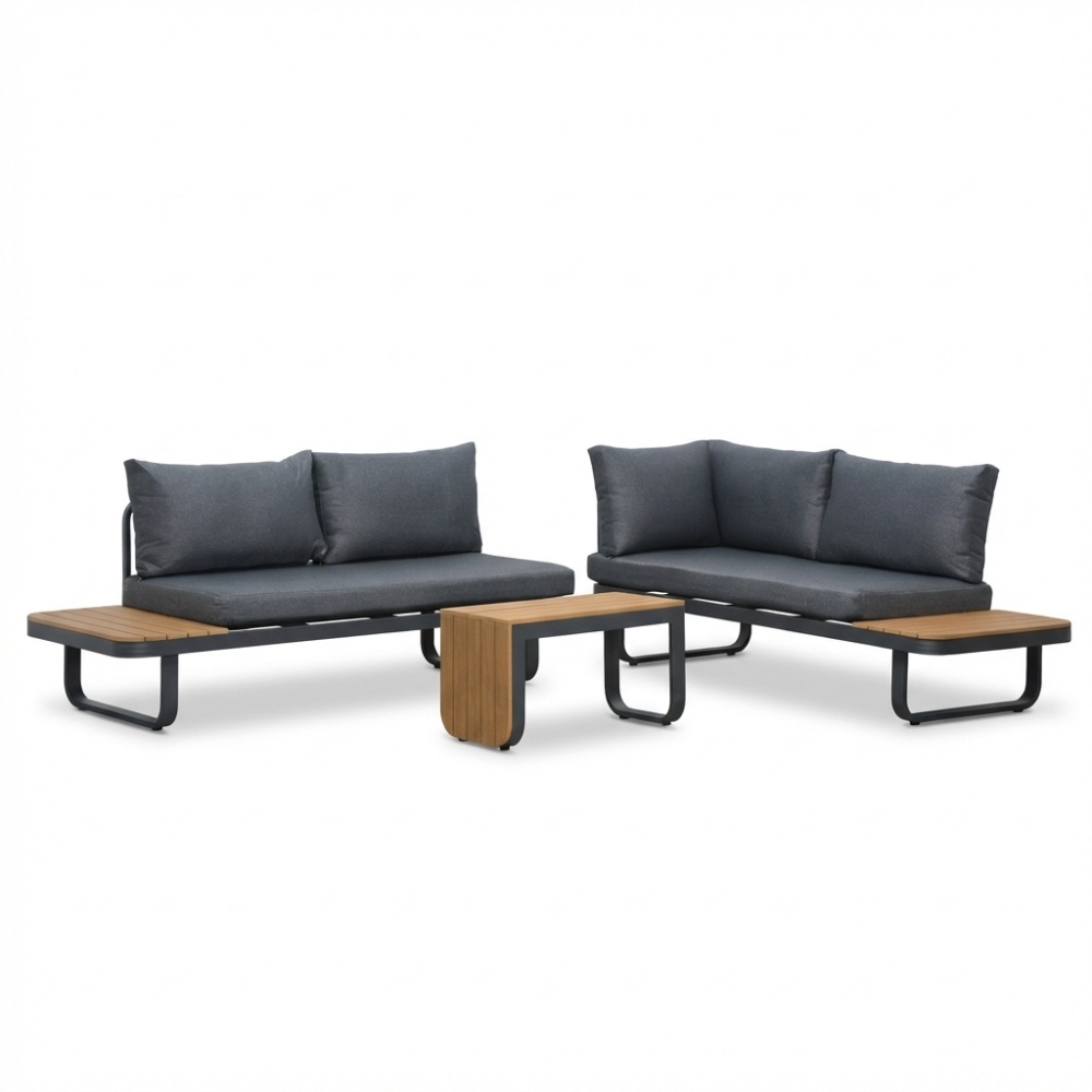 Montreal chaise longue balkon loungeset 4 personen | aluminium + polywood | antraciet | 3-delig