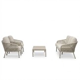 Mykonos stoel-bank loungeset 5 personen incl. tafel | aluminium + touw | beige | 4-delig