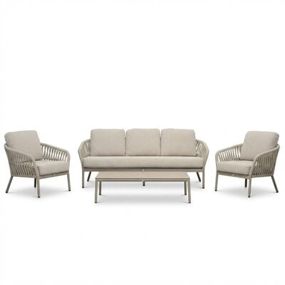 Mykonos stoel-bank loungeset 5 personen incl. tafel | aluminium + touw | beige | 4-delig