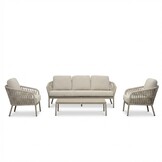 Mykonos stoel-bank loungeset 5 personen incl. tafel | aluminium + touw | beige | 4-delig