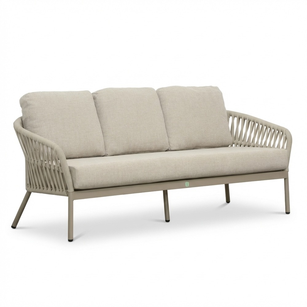 Mykonos stoel-bank loungeset 5 personen incl. tafel | aluminium + touw | beige | 4-delig