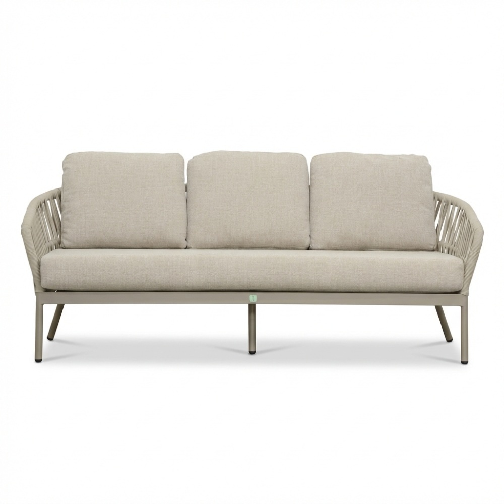 Mykonos stoel-bank loungeset 5 personen incl. tafel | aluminium + touw | beige | 4-delig