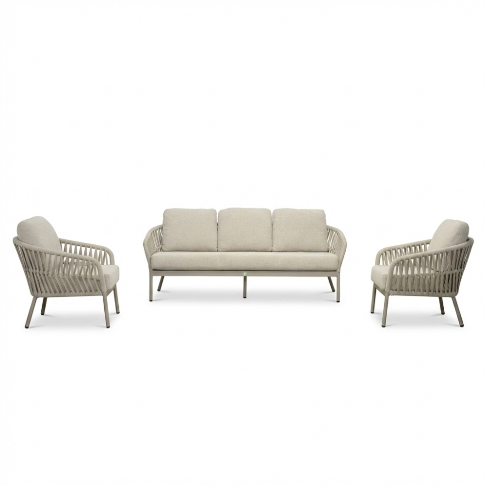 Mykonos stoel-bank loungeset 5 personen | aluminium + touw | beige | 3-delig