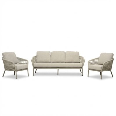 Mykonos stoel-bank loungeset 5 personen | aluminium + touw | beige | 3-delig
