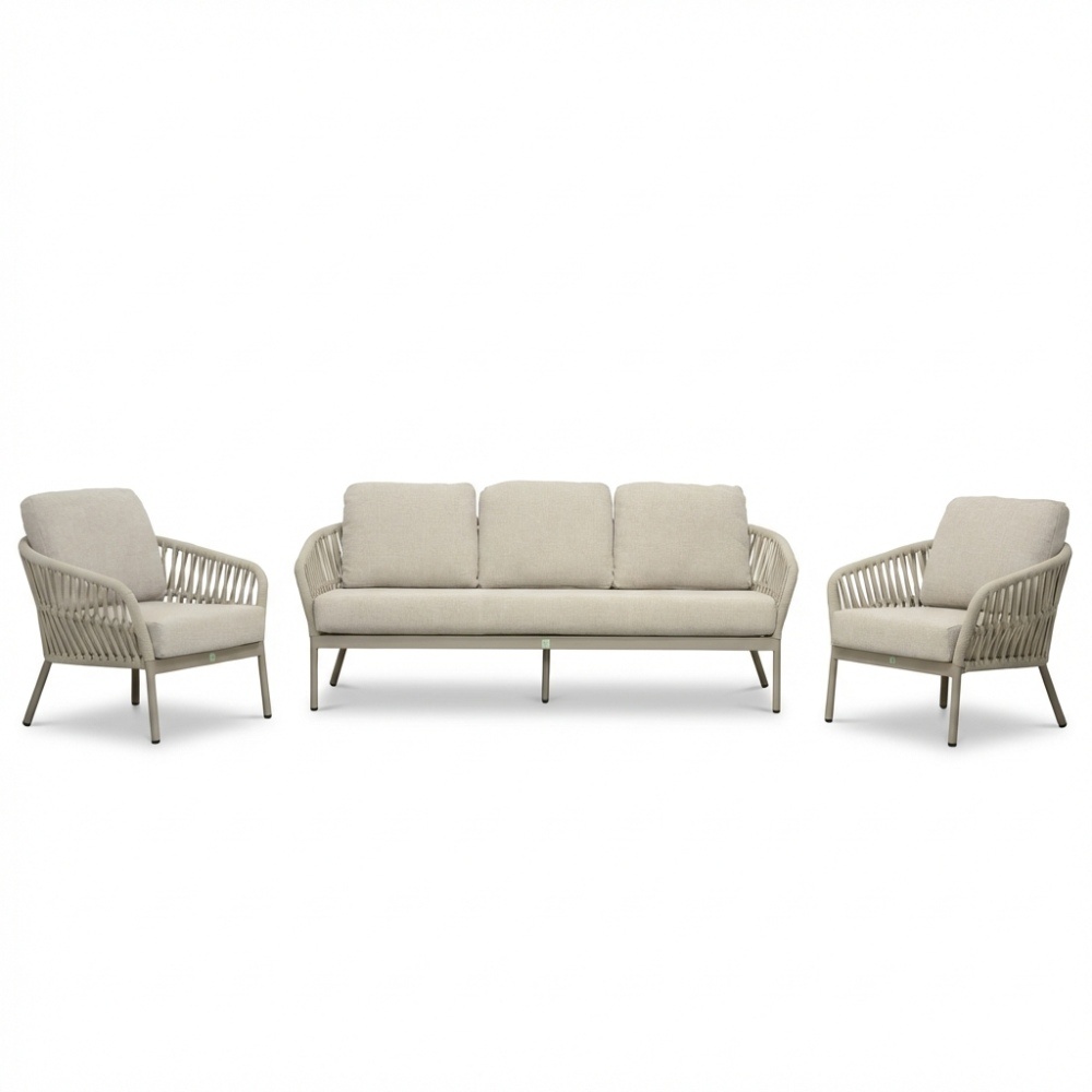 Mykonos stoel-bank loungeset 5 personen | aluminium + touw | beige | 3-delig