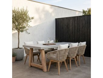 Veltis/Bella zand dining tuinset | 6 personen | polystone + touw | 250cm
