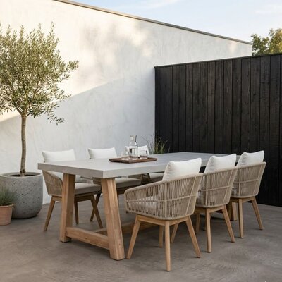 Veltis/Bella zand dining tuinset | 6 personen | polystone + touw | 250cm
