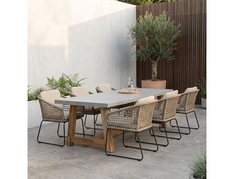 Veltis/Tulum Sahara Dust dining tuinset | 6 personen | betonlook + touw | 250cm