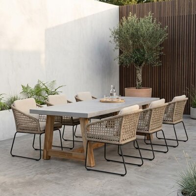 Veltis/Tulum Sahara Dust dining tuinset | 6 personen | betonlook + touw | 250cm