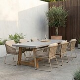 Veltis/Tulum Sandstone dining tuinset | 6 personen | polystone + touw | 250cm