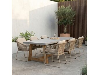 Veltis/Tulum Sandstone dining tuinset | 6 personen | polystone + touw | 250cm