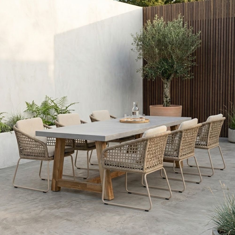 Tulum dining tuinstoel | touw + aluminium | Sandstone