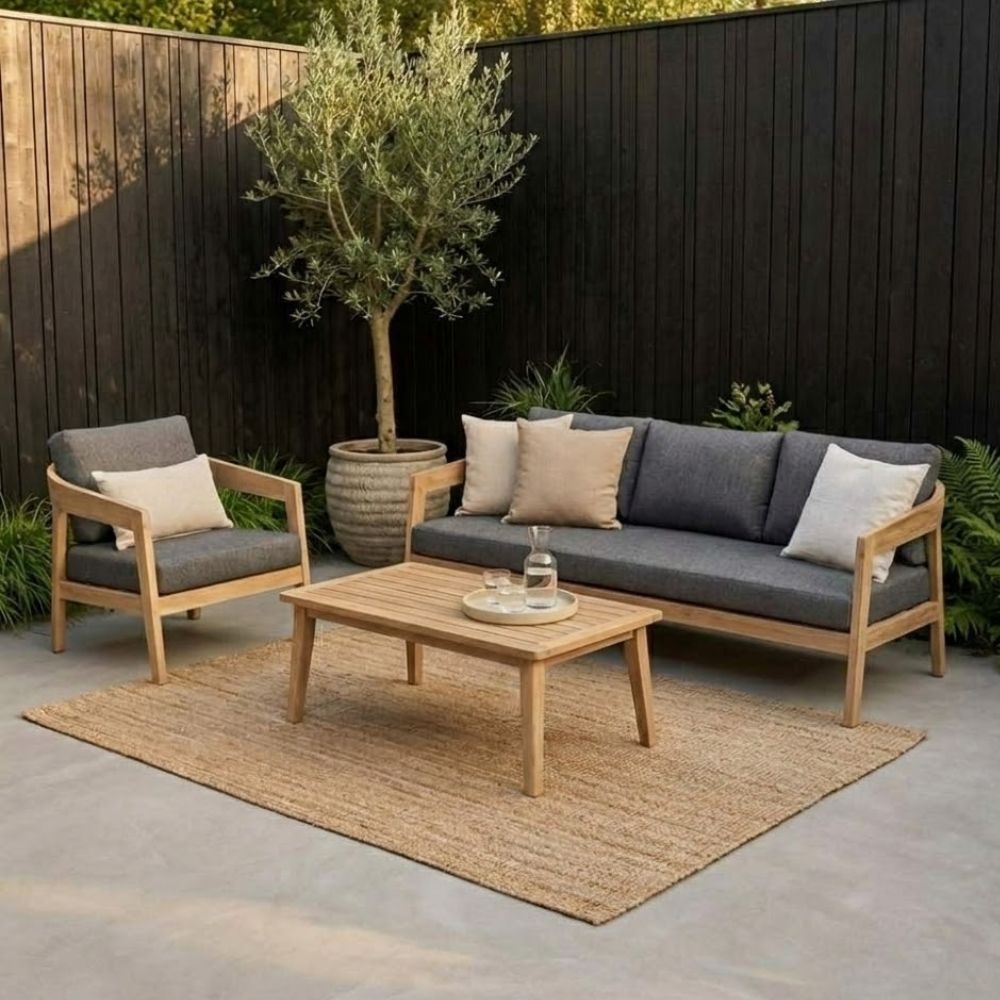Santa Cruz stoel-bank loungeset 4 personen | hardhout | Light Teaklook | 4-delig afbeelding