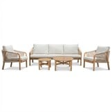 Bergamo stoel-bank loungeset 5 personen incl. tafels | touw + hardhout | zand | 6-delig