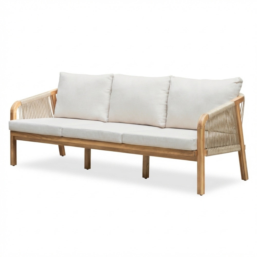 Bergamo stoel-bank loungeset 5 personen incl. tafels | touw + hardhout | zand | 6-delig