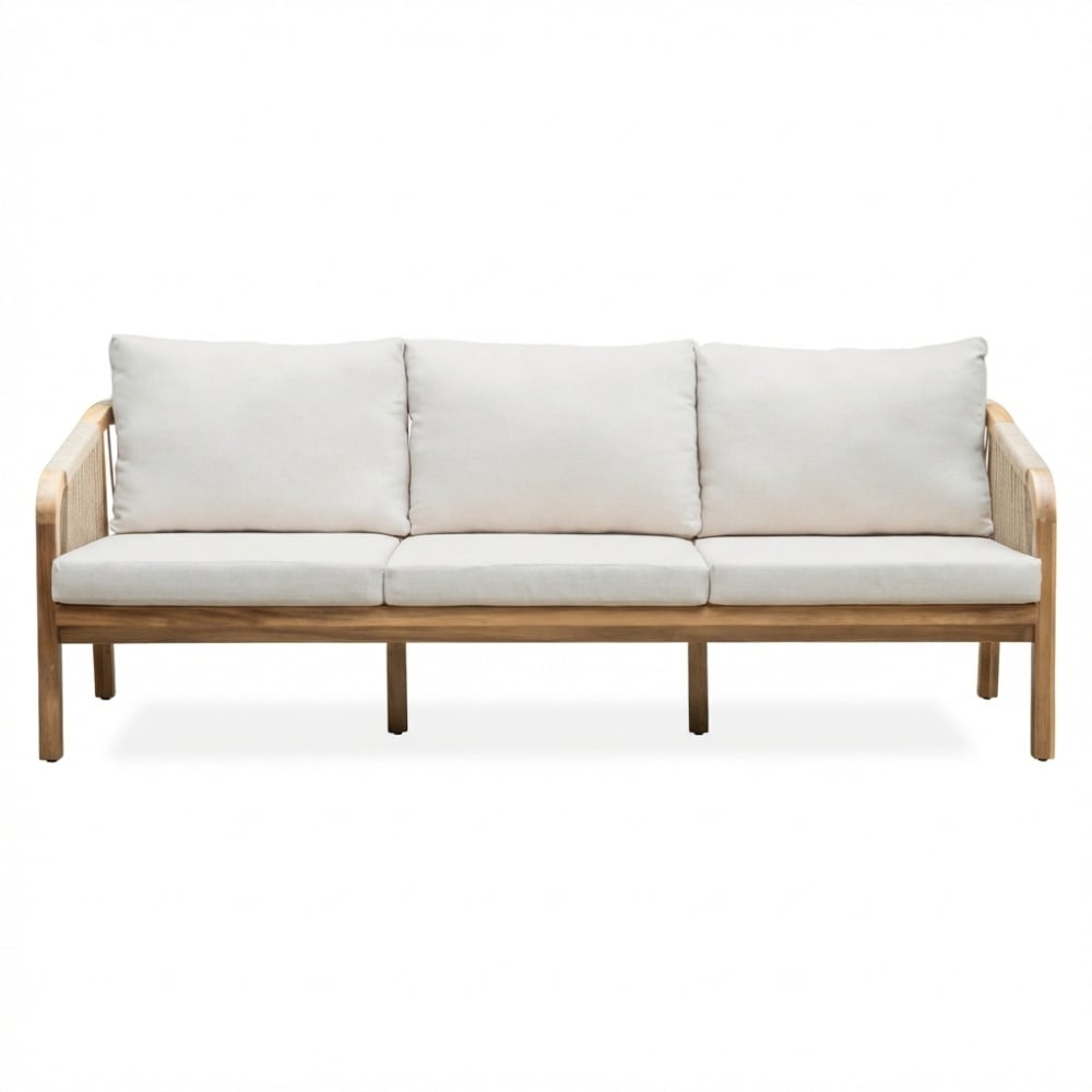 Bergamo stoel-bank loungeset 5 personen incl. tafels | touw + hardhout | zand | 6-delig