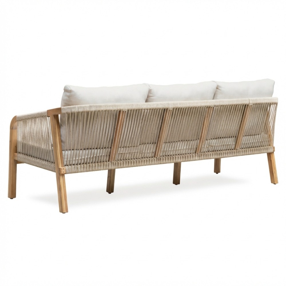 Bergamo stoel-bank loungeset 5 personen incl. tafels | touw + hardhout | zand | 6-delig