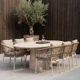 Max/Dakota beige/wit dining tuinset | 6 personen | travertin + touw | 240cm ovaal