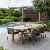 Lausanne/Dakota beige/antraciet dining tuinset | 6 personen | betonlook + touw | 250cm