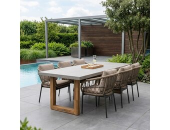 Lausanne/Dakota beige/antraciet dining tuinset | 6 personen | betonlook + touw | 250cm