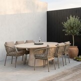Max/Dakota beige dining tuinset | 6 personen | travertin + touw | 240cm ovaal