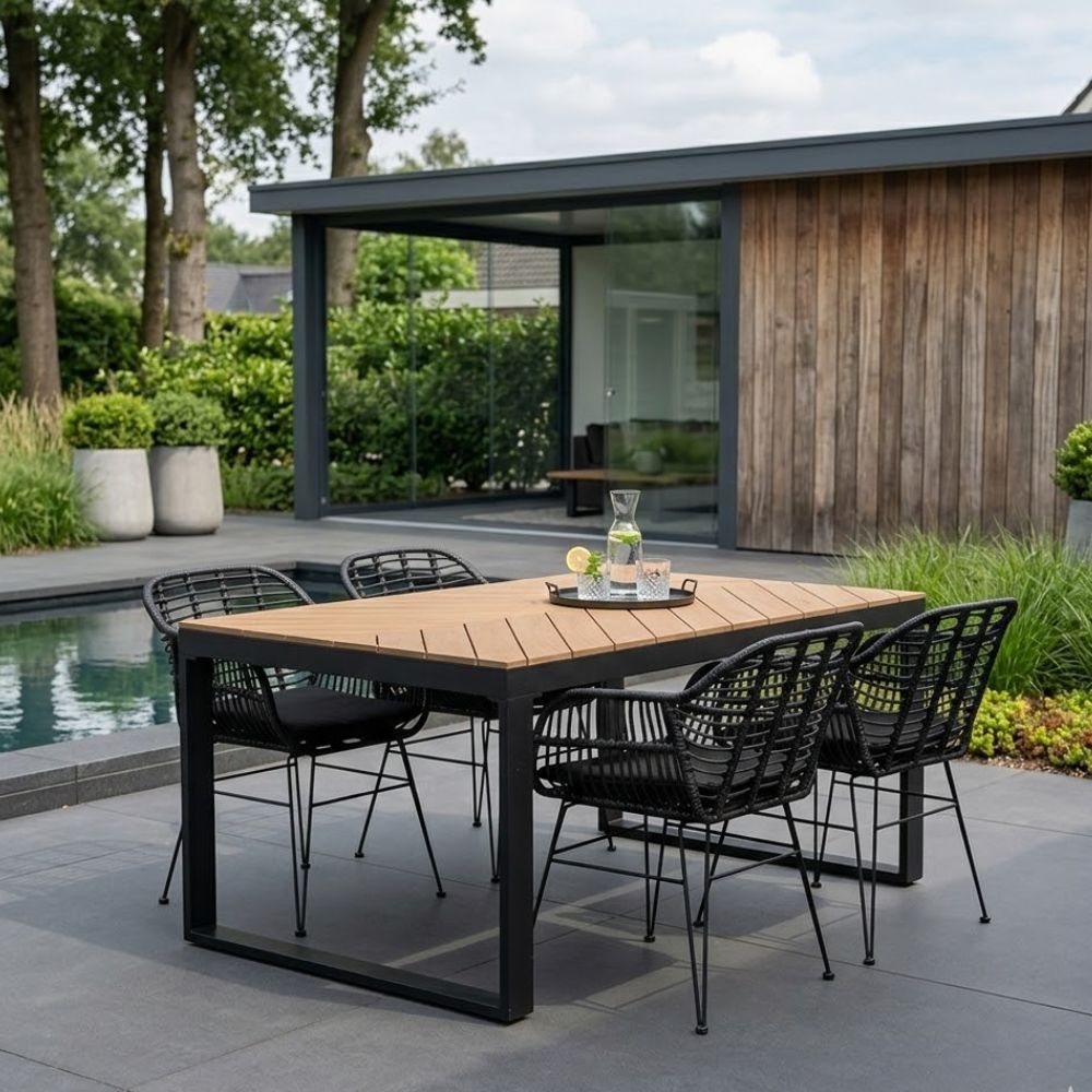 Kampa Natural/Napels dining tuinset | 4 personen | polywood + wicker | 160cm