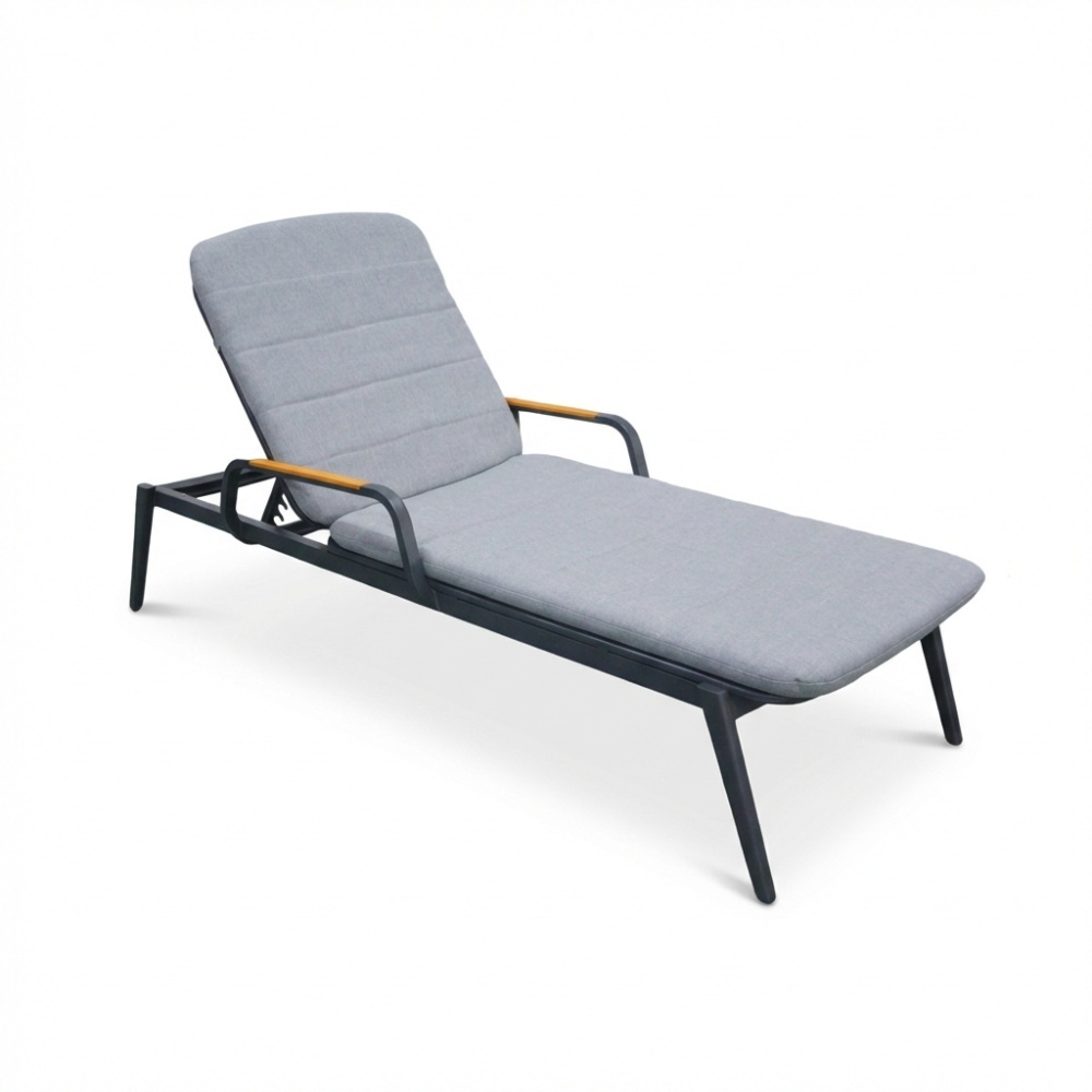 Malta ligbed antraciet | aluminium + teak | antraciet | 186cm afbeelding