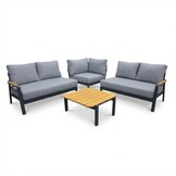 Marbella hoek loungeset antraciet 5 personen | aluminium + teak | antraciet | 4-delig - 222x222cm