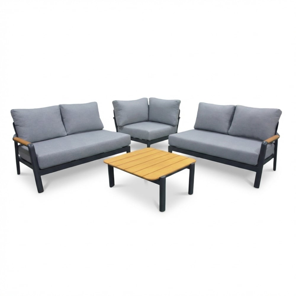 Marbella hoek loungeset antraciet 5 personen | aluminium + teak | antraciet | 4-delig - 222x222cm