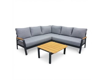 Marbella hoek loungeset antraciet 5 personen | aluminium + teak | antraciet | 4-delig - 222x222cm