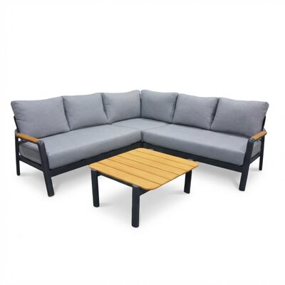 Marbella hoek loungeset antraciet 5 personen | aluminium + teak | antraciet | 4-delig - 222x222cm