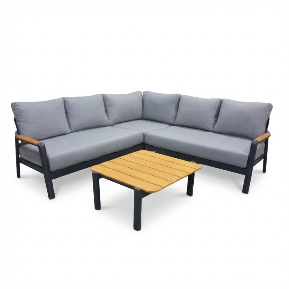 Marbella hoek loungeset antraciet 5 personen | aluminium + teak | antraciet | 4-delig - 222x222cm afbeelding