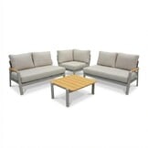 Marbella hoek loungeset beige 5 personen | aluminium + teak | beige | 4-delig - 222x222cm