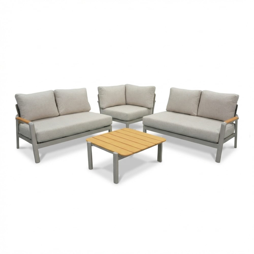 Marbella hoek loungeset beige 5 personen | aluminium + teak | beige | 4-delig - 222x222cm