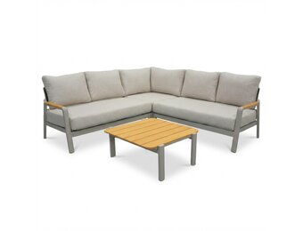Marbella hoek loungeset beige 5 personen | aluminium + teak | beige | 4-delig - 222x222cm