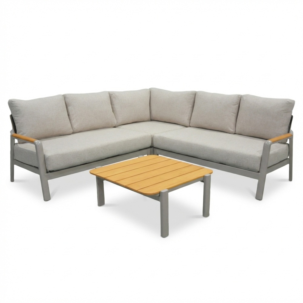 Marbella hoek loungeset beige 5 personen | aluminium + teak | beige | 4-delig - 222x222cm