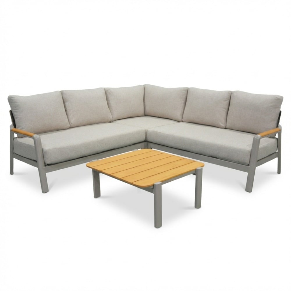 Marbella hoek loungeset beige 5 personen | aluminium + teak | beige | 4-delig - 222x222cm