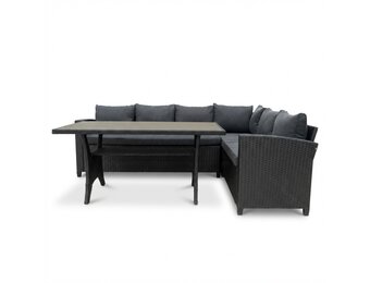 Stockholm dining loungeset 6 personen | wicker + polywood | zwart/Natural Wood | 3-delig - 245x169cm